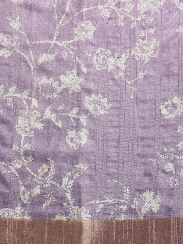 Lavender Floral Digital Print Silk Blend Saree with Unstitched Blouse