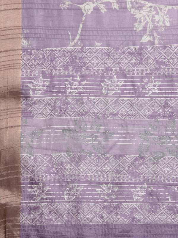 Lavender Floral Digital Print Silk Blend Saree with Unstitched Blouse