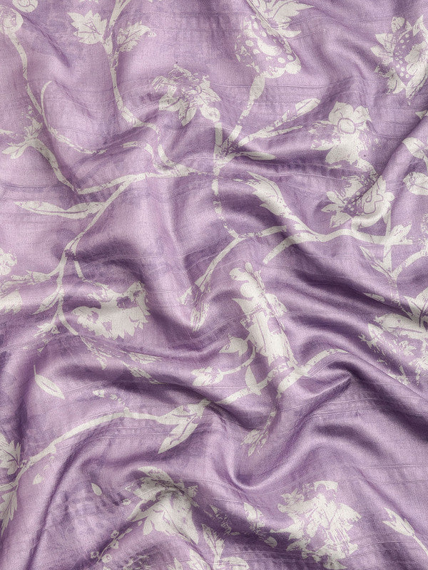 Lavender Floral Digital Print Silk Blend Saree with Unstitched Blouse