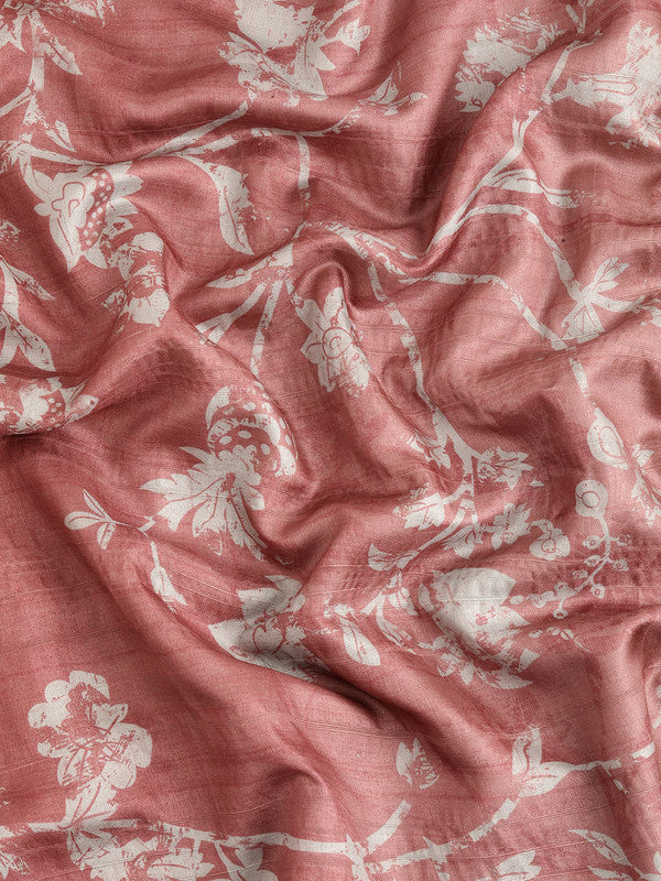 Maroon Silk Blend Floral Digital Print Saree with Blouse Piece