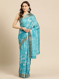 Turquoise digital print floral saree with unstitched blouse