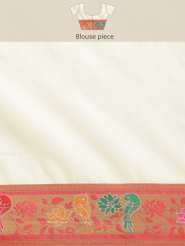 Off White Pure Cotton Saree with Woven Zari Paisley Design