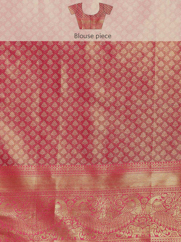 Green Brocade Zari Woven Floral Saree with Unstitched Blouse
