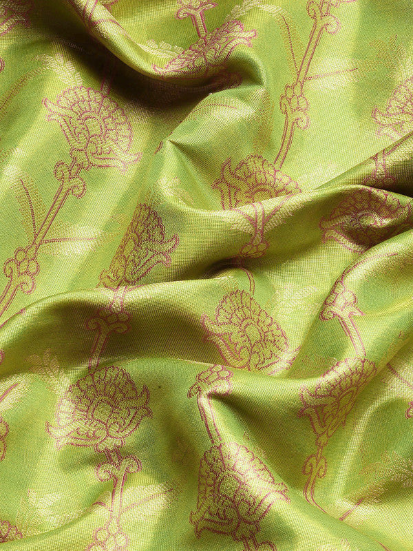 Green Brocade Zari Woven Floral Saree with Unstitched Blouse