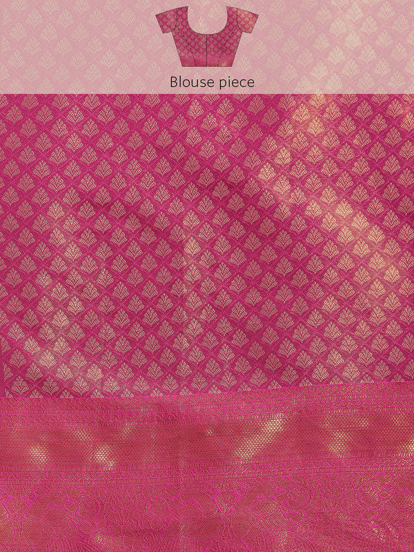 Green Brocade Zari Woven Floral Saree with Unstitched Blouse
