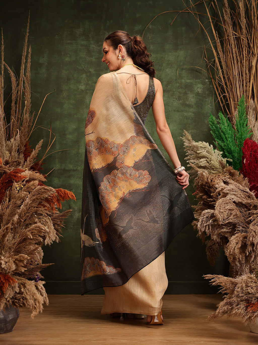 Beige Cotton Tissue Saree with Floral Digital Prints