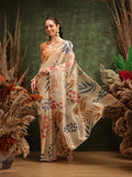 Off White Cotton Tissue floral digital print saree