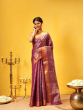Pink Kanjeevaram Banarasi Silk saree with traditional Ikkat woven patterns