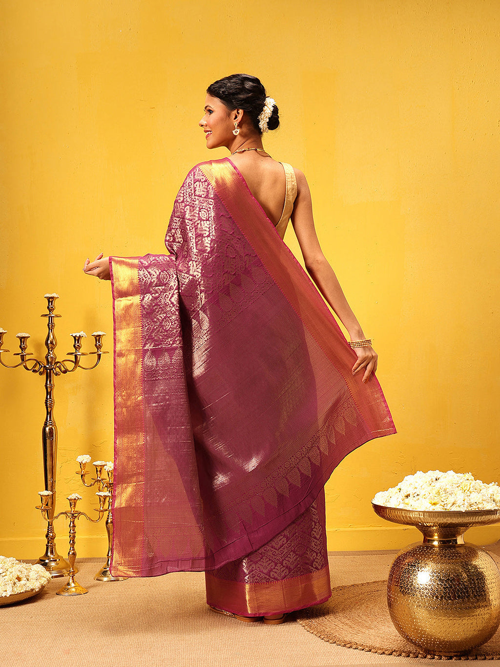 Pink Kanjeevaram Banarasi Silk Saree with Traditional Ikkat Weave
