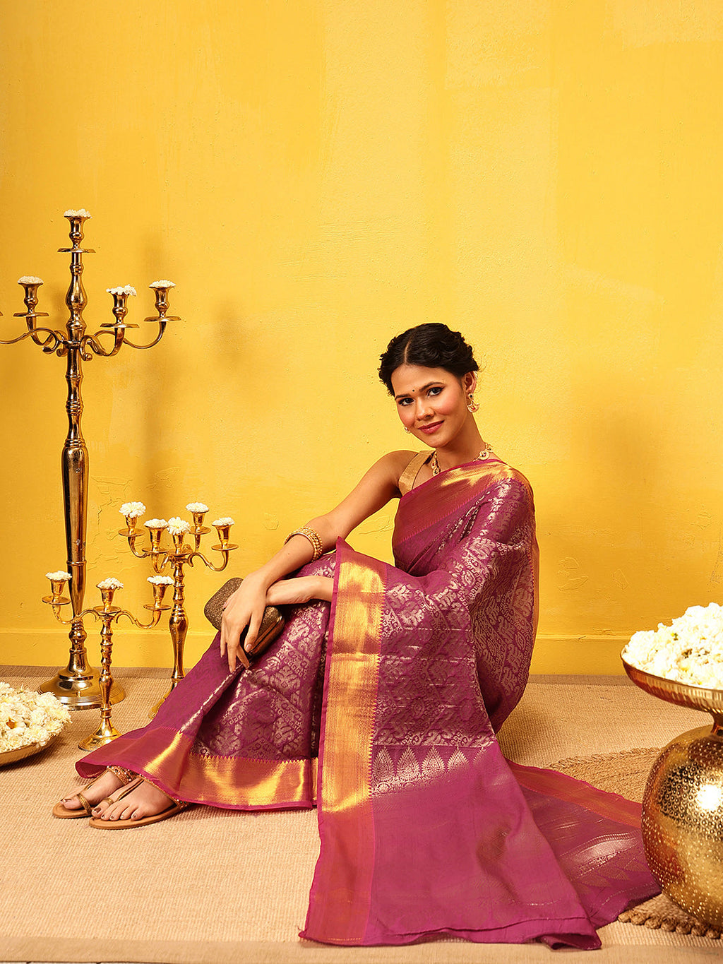 Pink Kanjeevaram Banarasi Silk Saree with Traditional Ikkat Weave