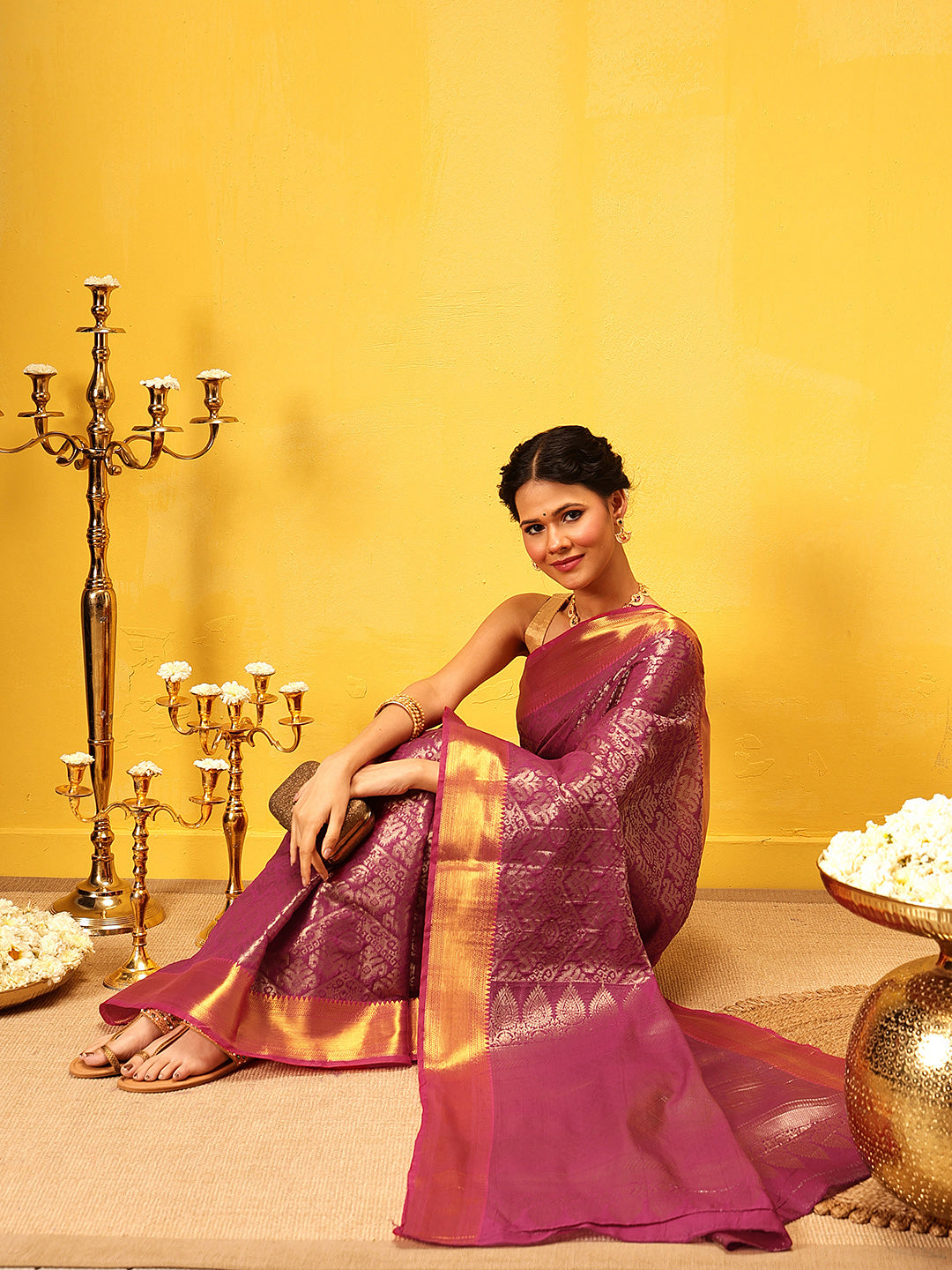 Pink Kanjeevaram Banarasi Silk Saree with Traditional Ikkat Weave