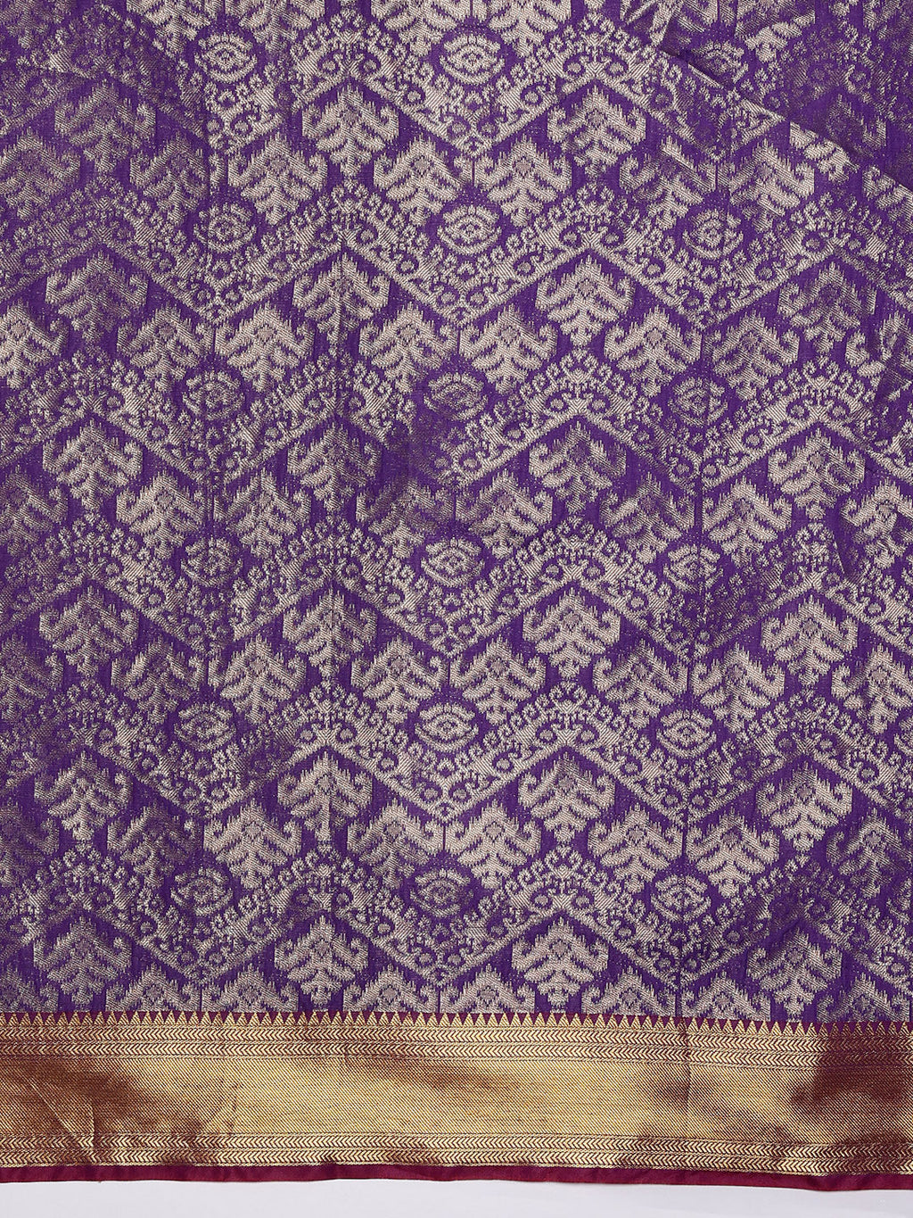 Purple Kanjeevaram Banarasi Silk Saree with Ikkat Woven Pattern