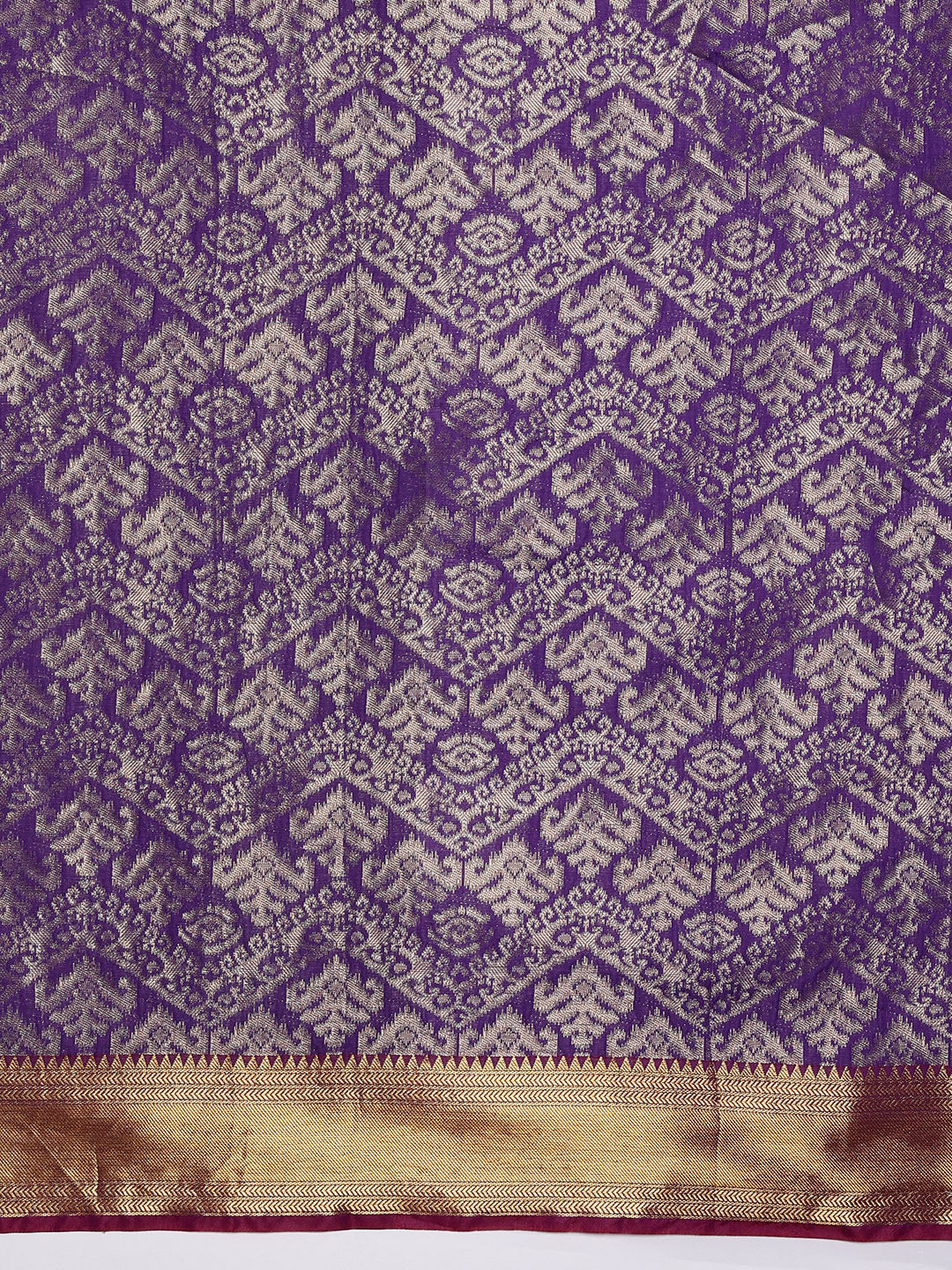 Purple Kanjeevaram Banarasi Silk Saree with Ikkat Woven Pattern
