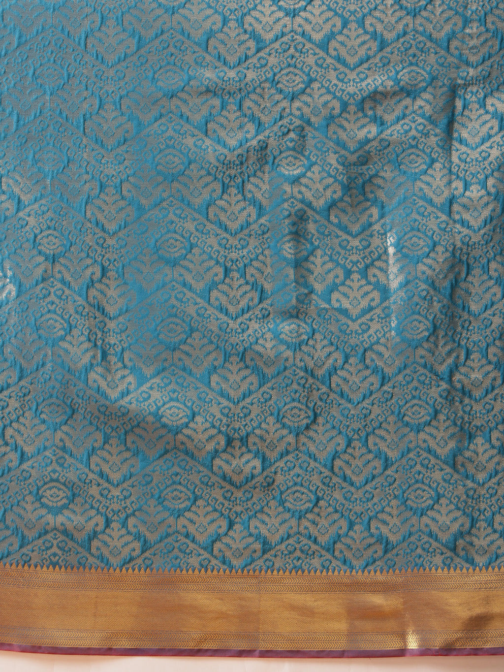 Teal Kanjeevaram Banarasi Silk Ikkat Woven Design Saree