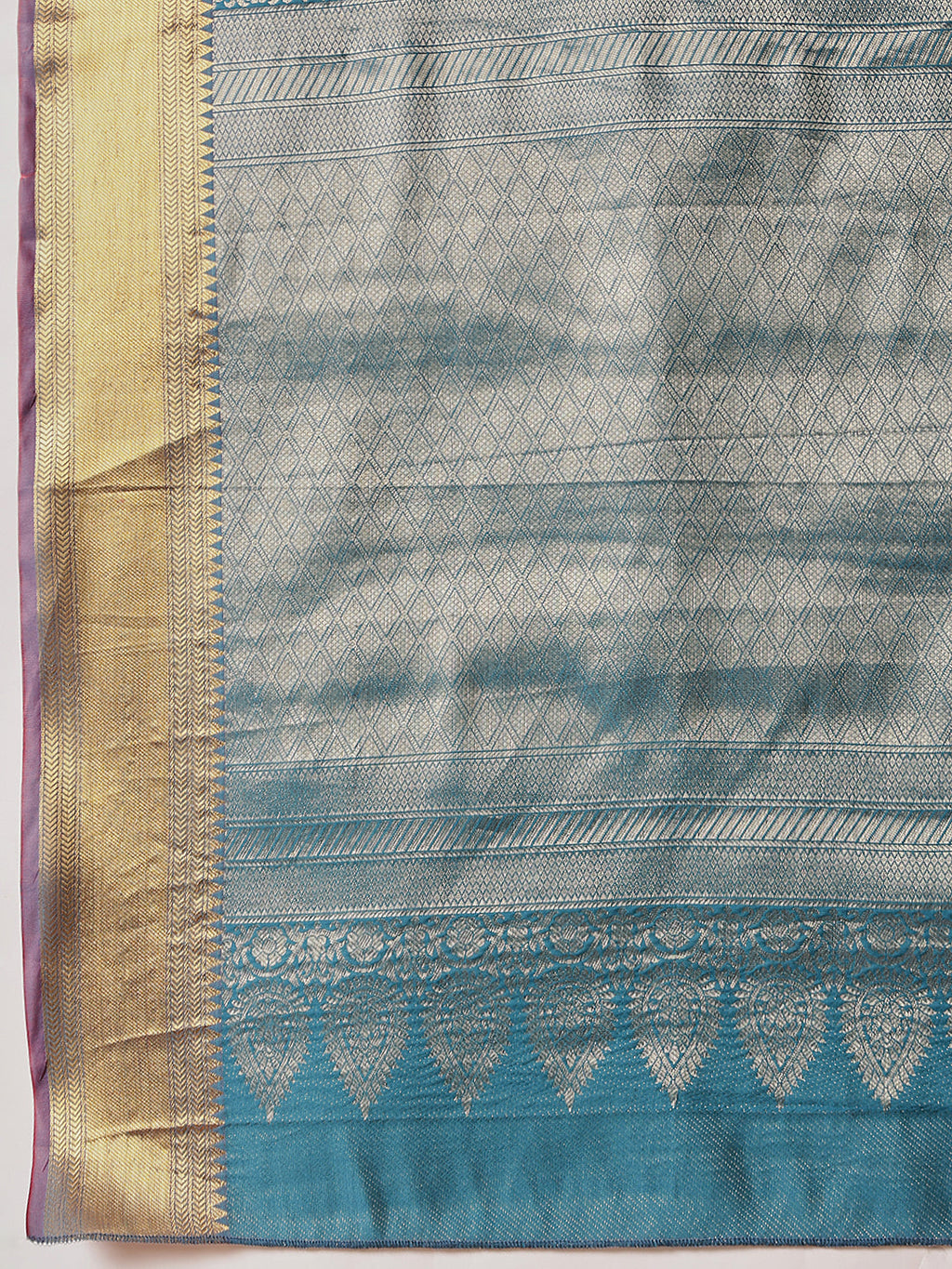 Teal Kanjeevaram Banarasi Silk Ikkat Woven Design Saree