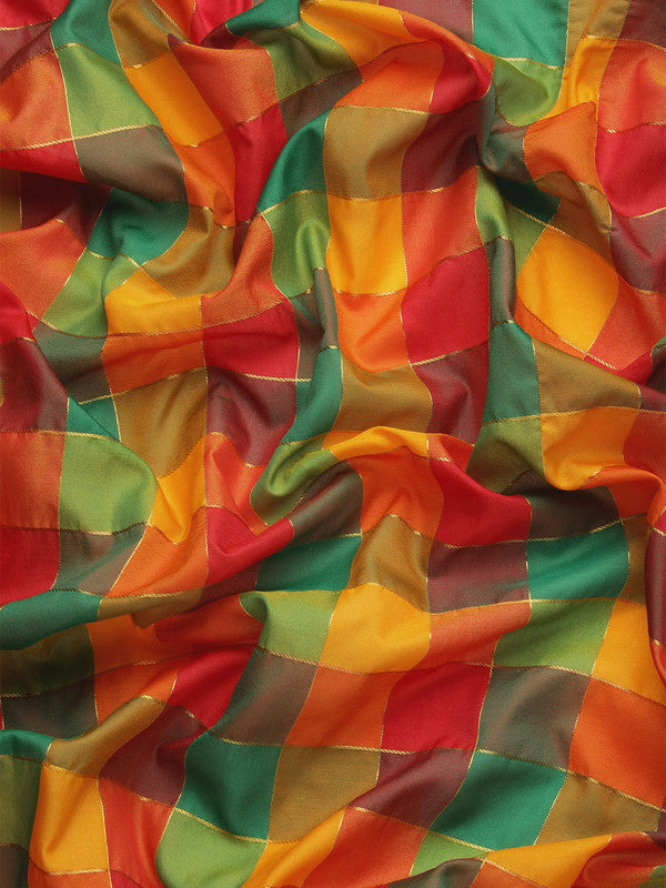 Multicolor Kanjeevaram Silk Checked Ethnic Saree with Blouse