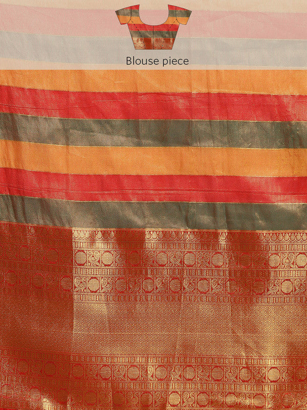 Multicolor Kanjeevaram Silk Checked Ethnic Saree with Blouse