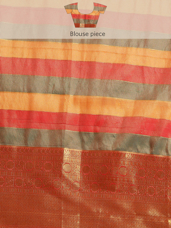 Multicolor Kanjeevaram Silk Colorblock Checked Saree with Blouse