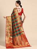 Multicolor Kanjeevaram Silk Colorblock Checked Saree with Blouse