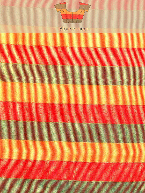 Multicolor Kanjeevaram Silk Colorblock Checked Saree with Blouse