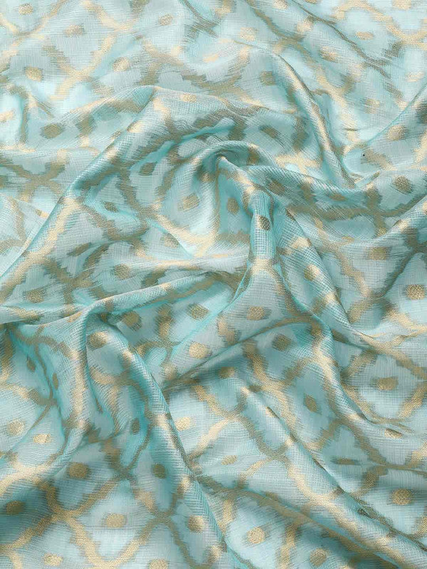 Blue Tissue Silk Saree with Geometric Woven Zari & Blouse Piece