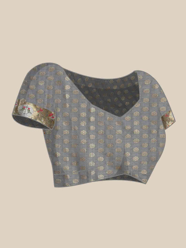 Blue Tissue Silk Saree with Geometric Woven Zari & Blouse Piece