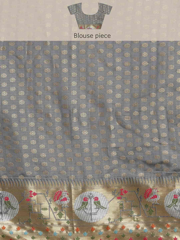 Blue Tissue Silk Saree with Geometric Woven Zari & Blouse Piece