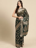 Green Organza Silk saree with intricate zari weaving and floral motifs
