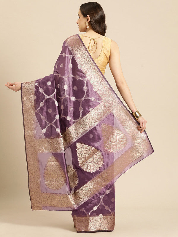 Light Pink Organza Silk Saree with Woven Zari Floral Design