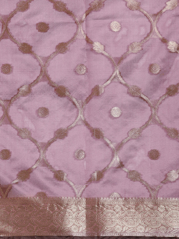 Light Pink Organza Silk Saree with Woven Zari Floral Design