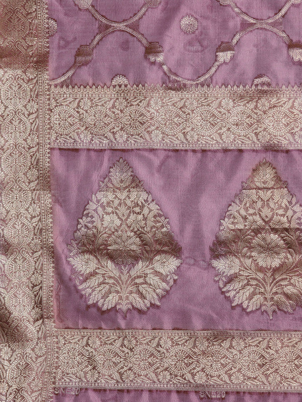 Light Pink Organza Silk Saree with Woven Zari Floral Design