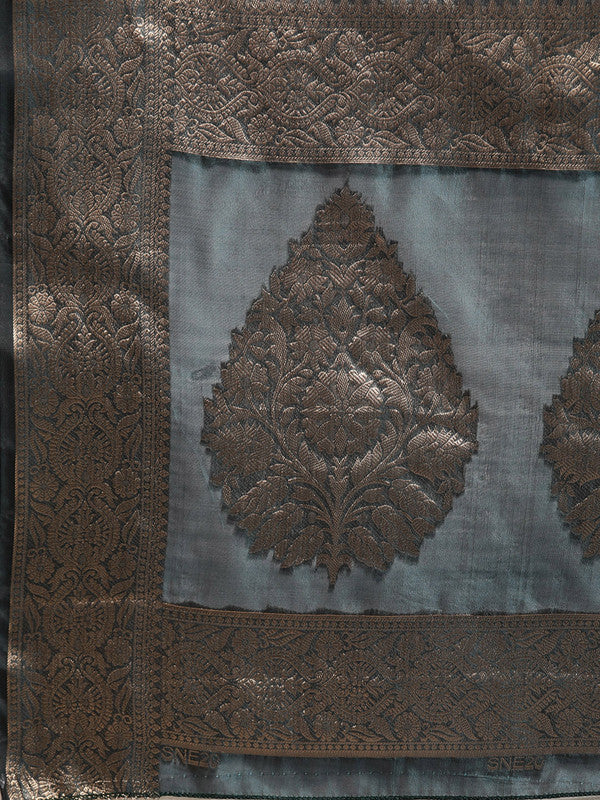 Turquoise Organza Silk Floral Saree with Woven Zari Design