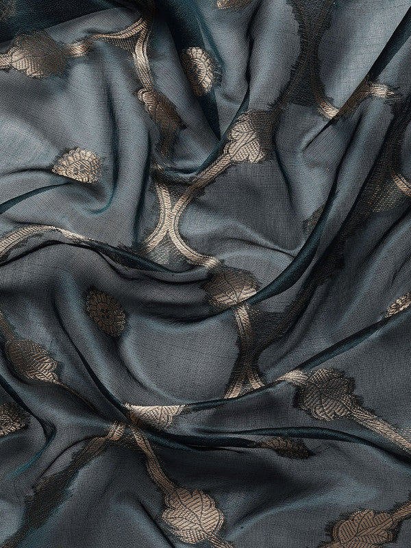 Turquoise Organza Silk Floral Saree with Woven Zari Design