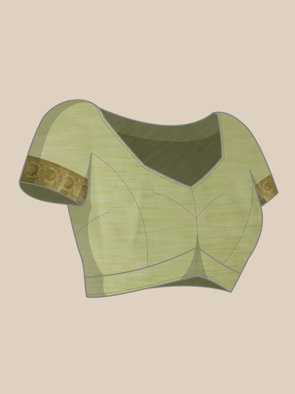 Green Linen Woven Thread Floral Saree with Unstitched Blouse - Hiral Fashion