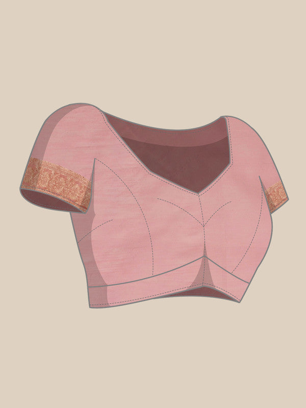 Light Pink Linen Floral Saree with Unstitched Blouse