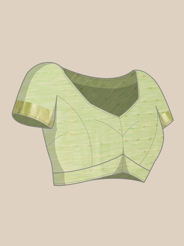 Green Linen Woven Thread Floral Saree with Unstitched Blouse - Hiral Fashion
