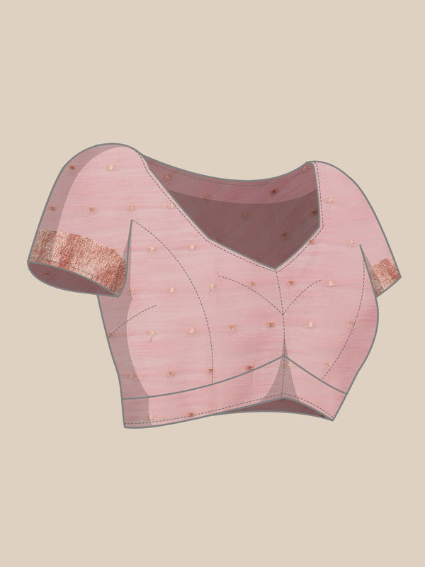 Light Pink Linen Woven Thread Floral Saree with Unstitched Blouse