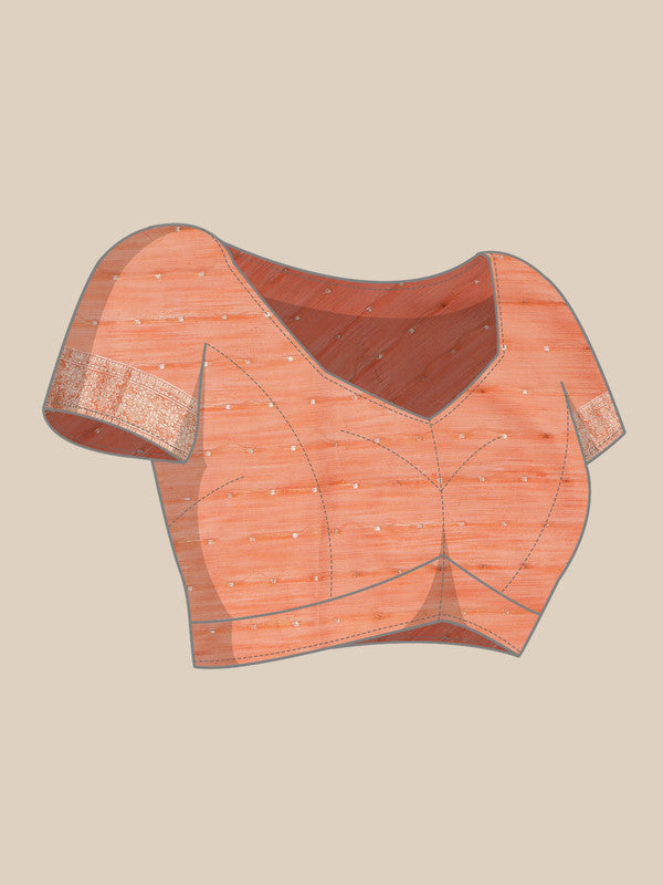Peach Linen Woven Thread Floral Saree with Unstitched Blouse - Hiral Fashion