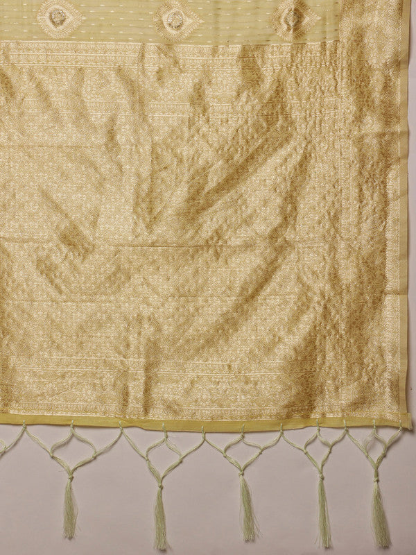 Yellow Linen Floral Saree with Unstitched Blouse Piece