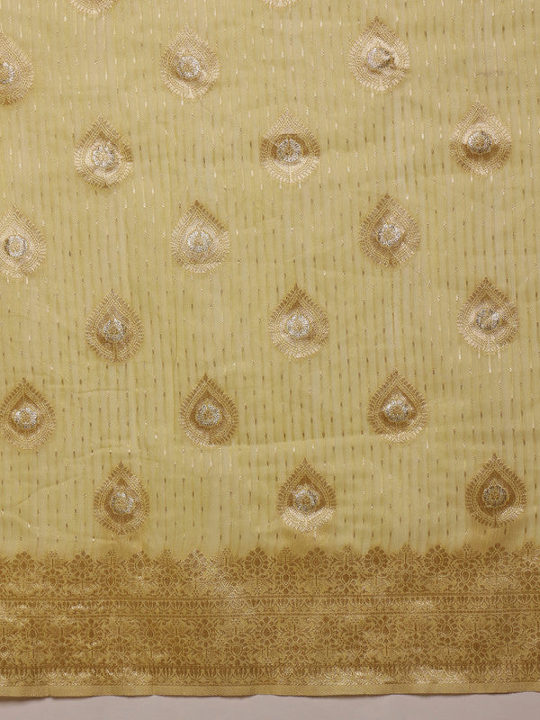 Yellow Linen Floral Saree with Unstitched Blouse Piece