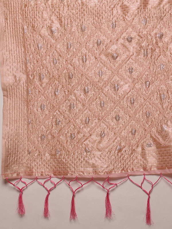 Light Pink Linen Geometric Saree with Unstitched Blouse Piece