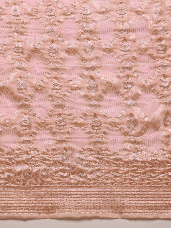 Light Pink Linen Geometric Saree with Unstitched Blouse Piece