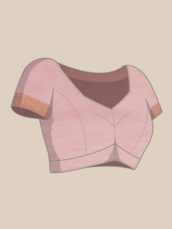 Light Pink Linen Geometric Saree with Unstitched Blouse Piece