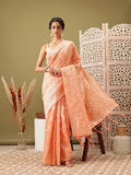 Peach Linen Woven Thread Geomatric Saree with Unstitched Blouse - Hiral Fashion