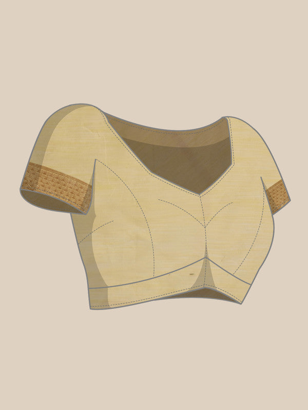 Yellow Linen Woven Thread Geomatric Saree with Unstitched Blouse - Hiral Fashion