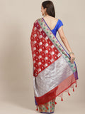 Red Art Silk Saree with Woven Zari Floral Design & Blouse