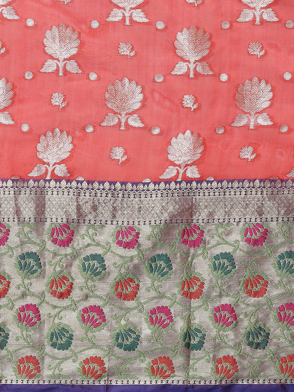Red Art Silk Saree with Woven Zari Floral Design & Blouse