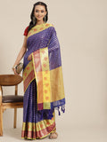 Navy Blue Kanjeevaram Art Silk saree with woven patterns