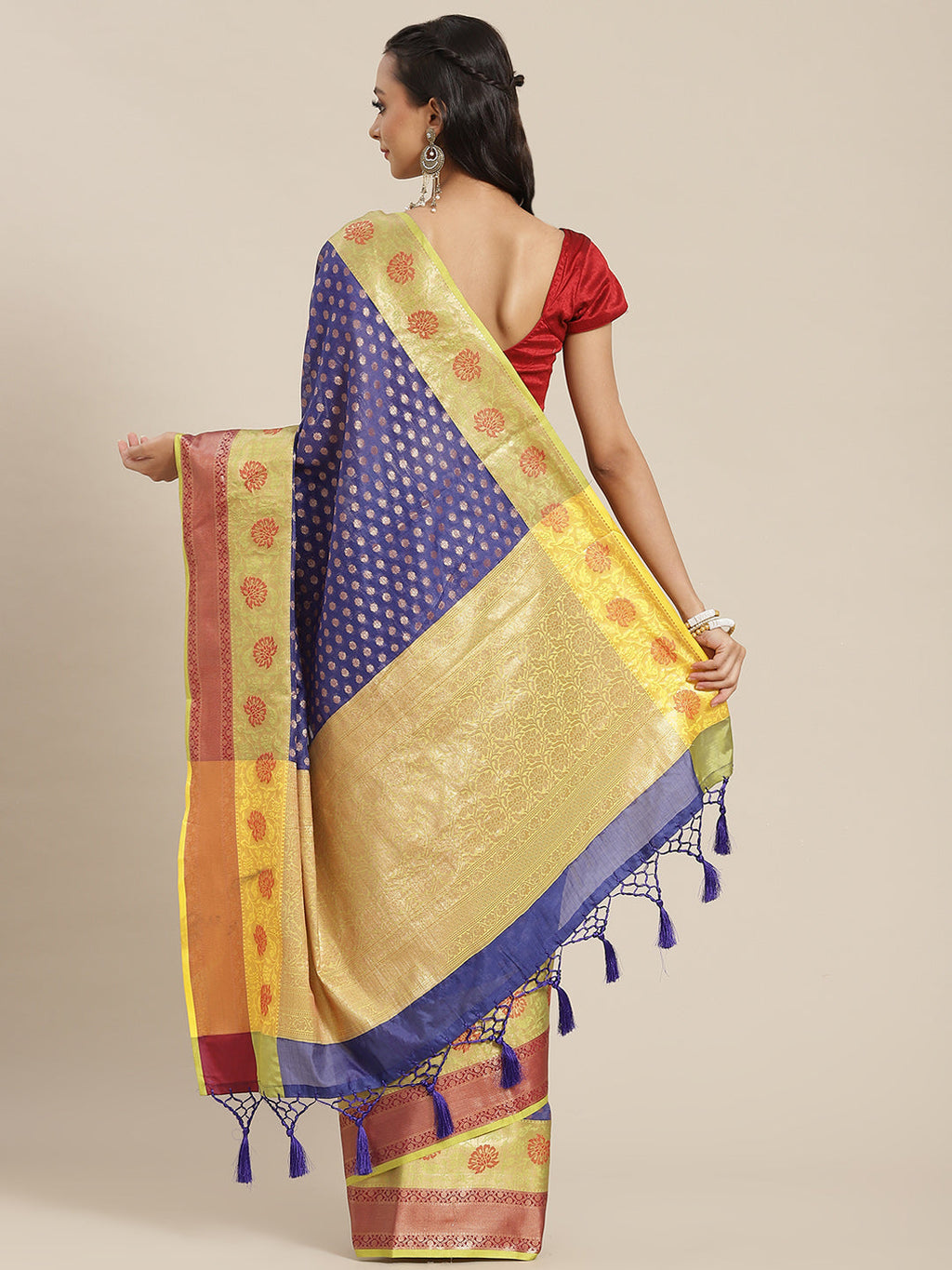 Navy Blue Kanjeevaram Art Silk Saree with Woven Design