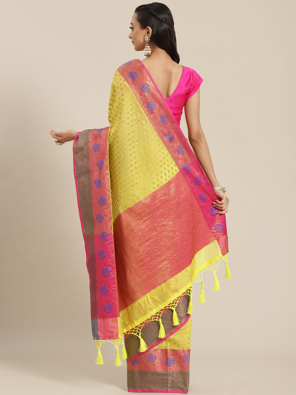 Yellow Kanjeevaram Art Silk Saree with Woven Design